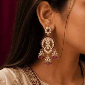 Kundan Earring Wine colour