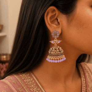 Kundan Earrings - Purple